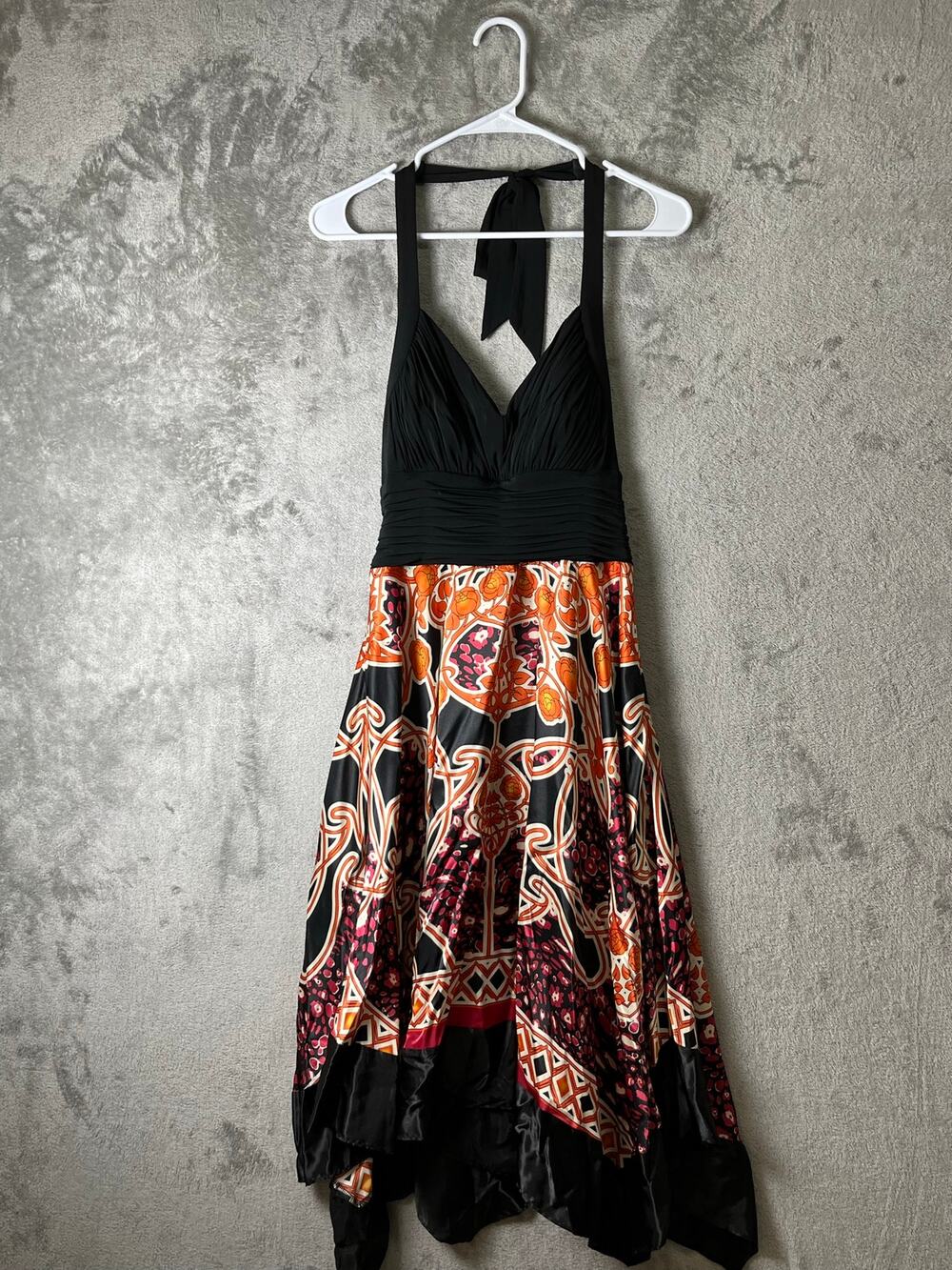 Vintage Halter Handkerchief Hem Maxi Dress Paisley Print Boho Formal Party 8 New